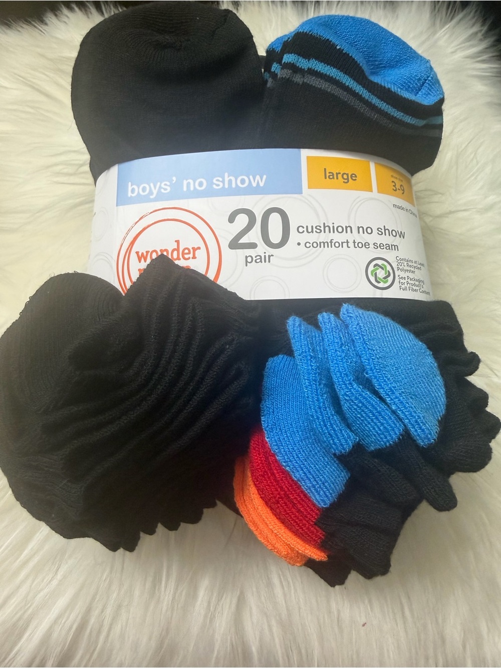 Boys' No-Show Socks - Black & Blue - 20 Pair
